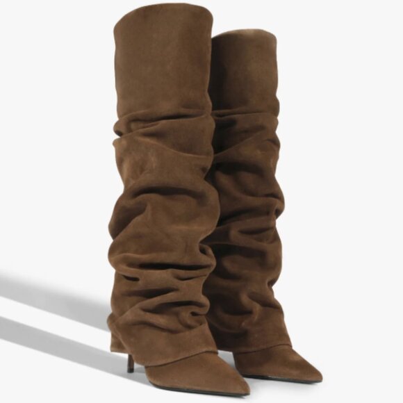 SCHUTZ MIKKI UP CLOAK SUEDE BOOT PECAN BROWN SIZE IT 37 US 7 NIB - Picture 1 of 2